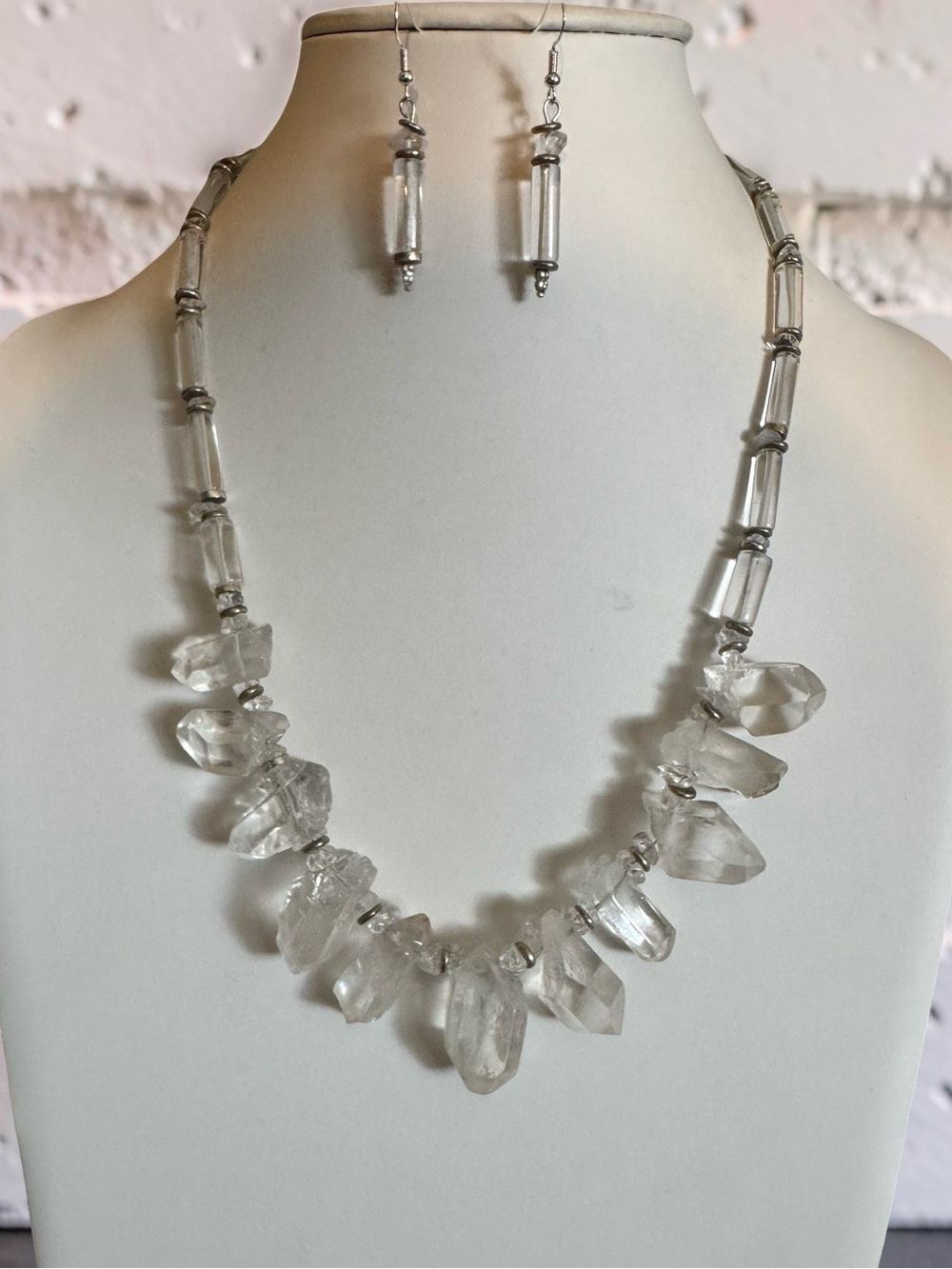 Artisan Clear Quartz Statement Necklace and Earring Set